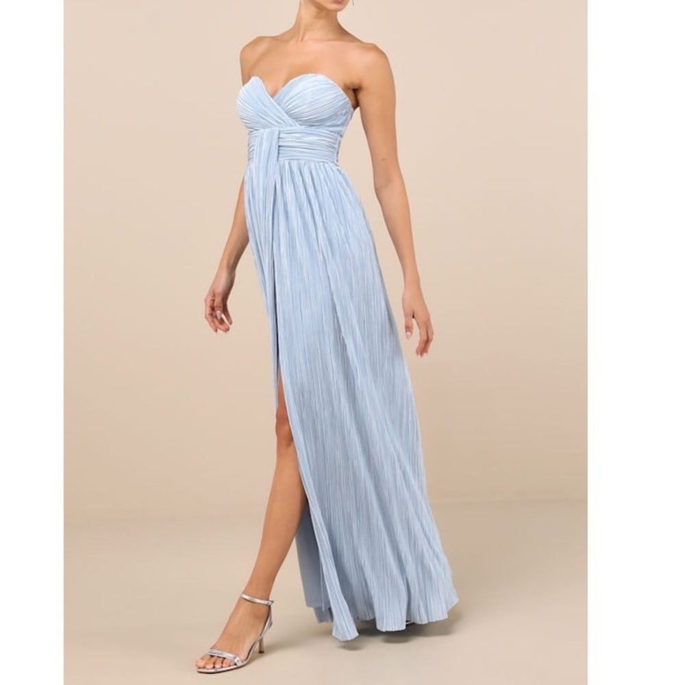 NWT Lulu Light‎ Blue Satin Plisse Strapless Maxi Dress Small